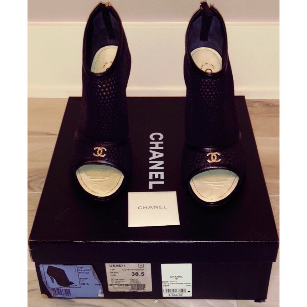 💯 Authentic CHANEL Mesh CC  Peep Toe Ankle Boots